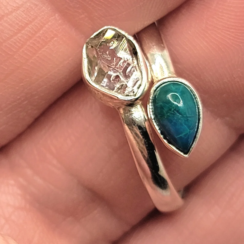 Herkimer Diamond Chrysocolla Sterling Silver Ring Signed Nugent Jewelry …